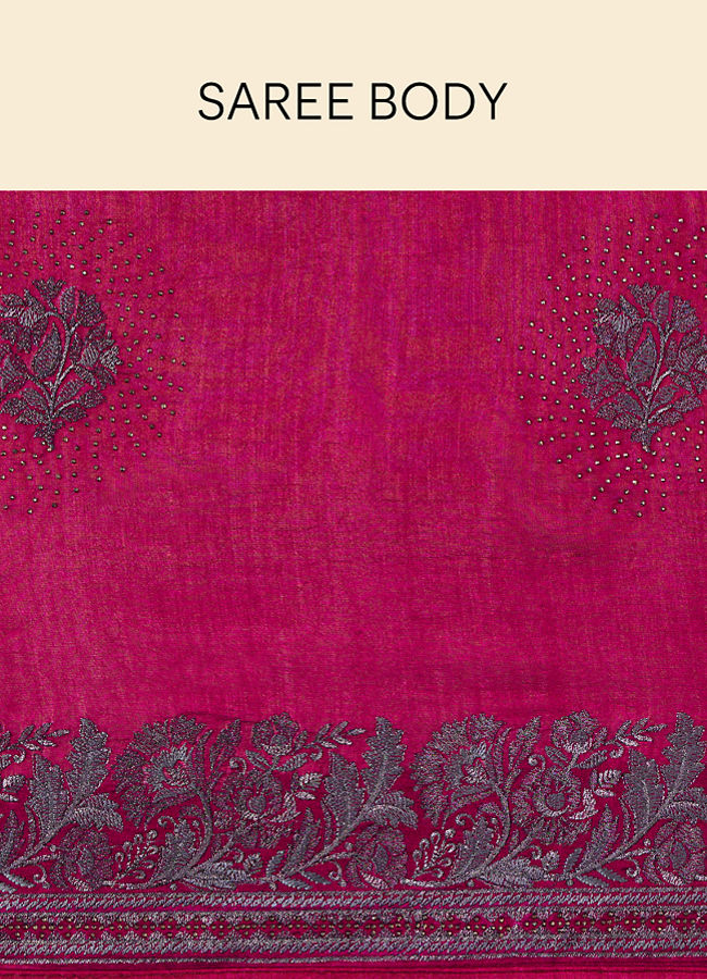 Rouge Red Stone Work Saree with Floral Patterns image number 4